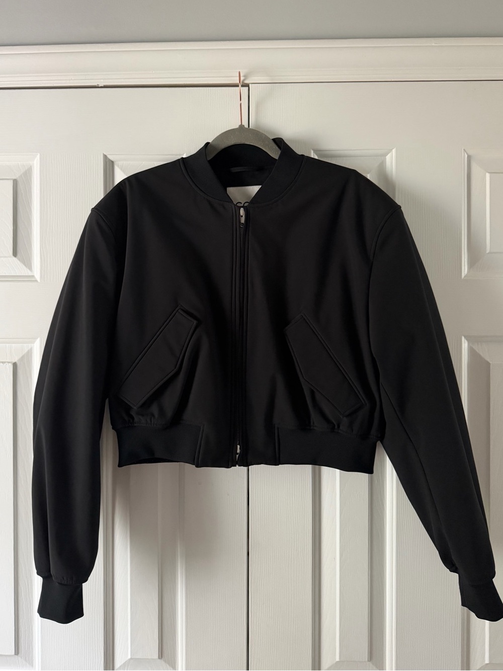 COS Black Oversized Cropped Bomber Jacket - Neutral, Structured Tech, Scuba